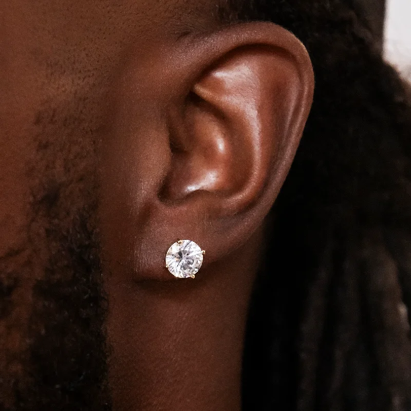 Shop Durable Men's Earrings for Everyday Wear-8mm Round Cut Diamond Stud Earrings in Yellow Gold Shop Durable Men's Earrings for Everyday Wear-8mm Round Cut Diamond Stud Earrings in Yellow Gold
