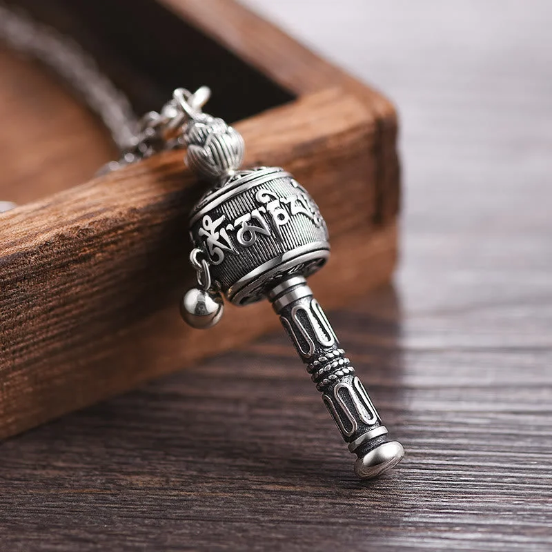 Shop Classic Women's  Necklaces & Pendants with a Modern Twist-Buddha Stones Tibetan Om Mani Padme Hum Prayer Wheel Lotus Wisdom Rotatable Necklace Pendant