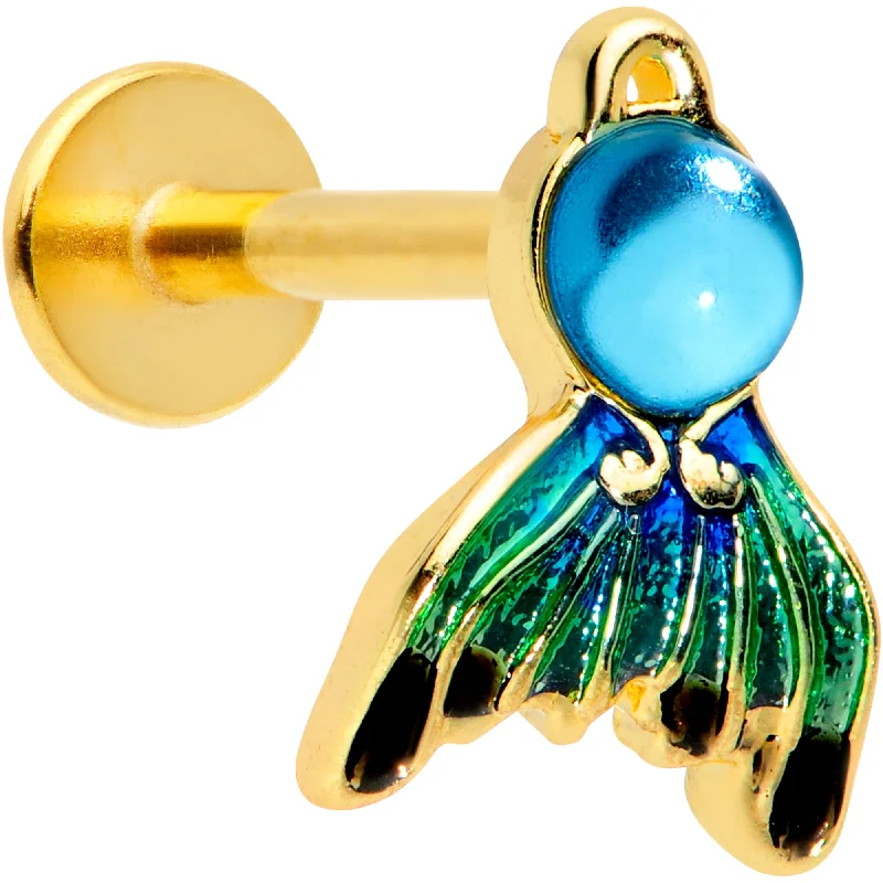 Beautifully Crafted Lip Rings16 Gauge 5/16 Gold Tone Blue Green Mermaid Tail Labret Monroe Tragus