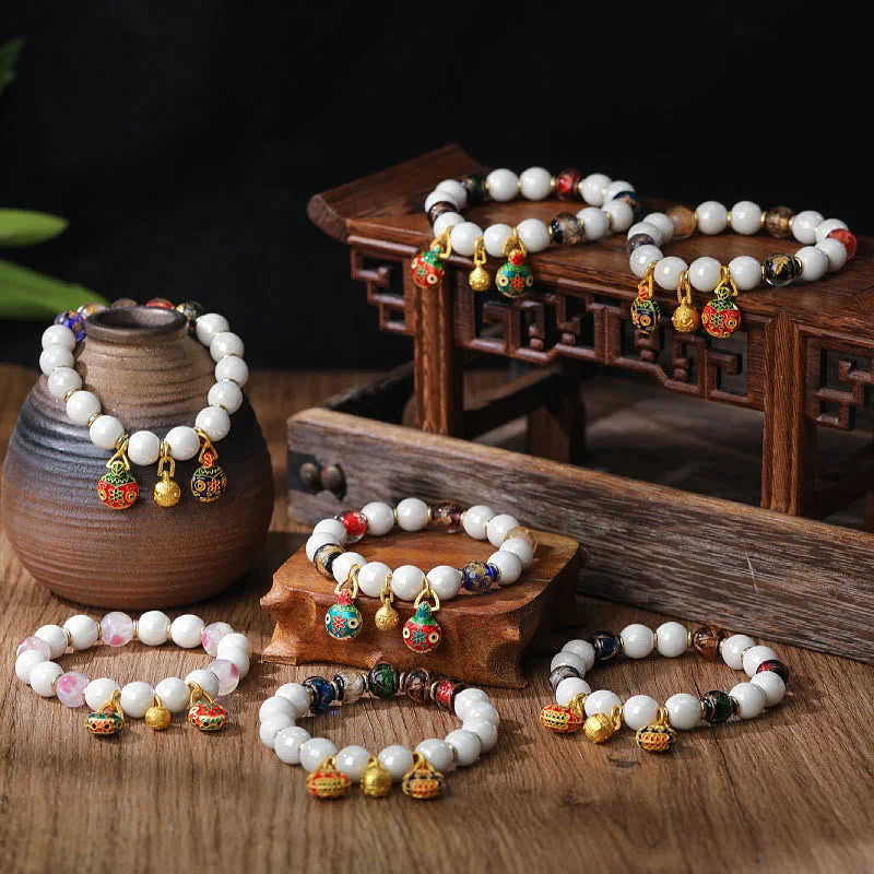 Personalized Wedding Bangles for Women-Buddha Stones Gold Swallowing Beast Family Charm Liuli Glass Colorful Porcelain Bead Luck Bracelet Personalized Wedding Bangles for Women-Buddha Stones Gold Swallowing Beast Family Charm Liuli Glass Colorful Porcelain Bead Luck Bracelet