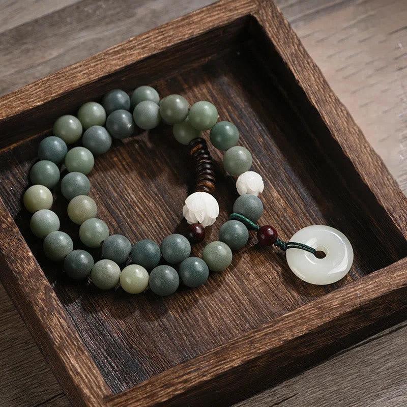 Cool Bracelets with Cross Designs for Men-Buddha Stones Cyan Bodhi Seed Lotus Jade Peace Buckle Wisdom Double Wrap Bracelet Cool Bracelets with Cross Designs for Men-Buddha Stones Cyan Bodhi Seed Lotus Jade Peace Buckle Wisdom Double Wrap Bracelet