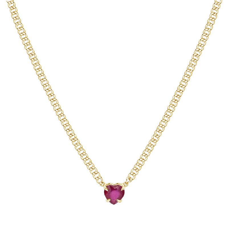 Shop Classic Women's  Necklaces & Pendants with a Modern Twist-Ruby Heart Cuban Chain Necklace