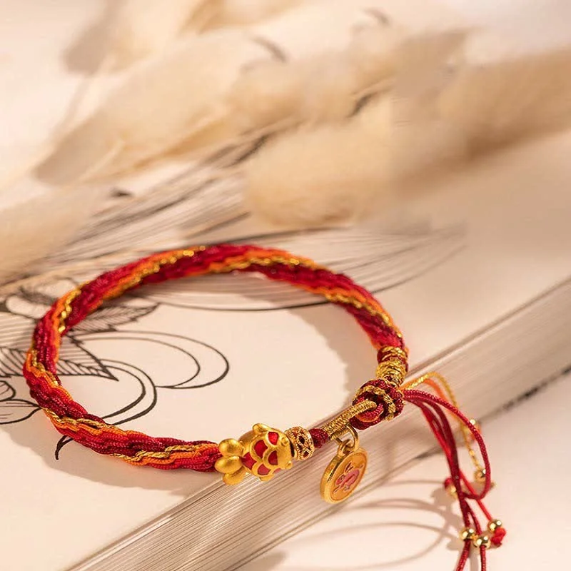 Contemporary Bangles for Women-Buddha Stones Chinese Zodiac Handmade Koi Fish String Protection Reincarnation Knot Braid Bracelet
