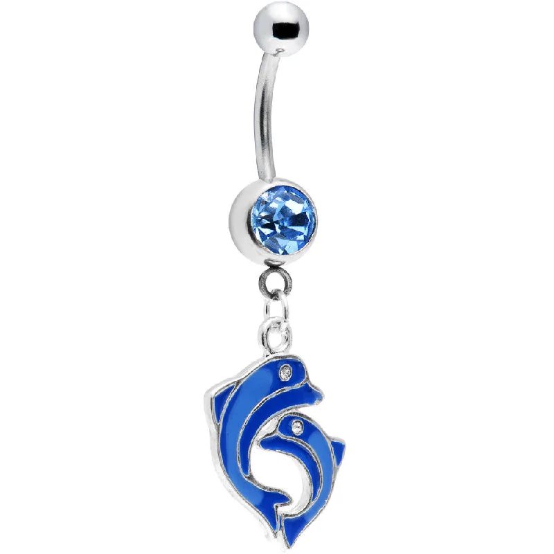 Comfortable Belly Rings for Chic Comfort -Dark Blue Dolphin Dancing Belly Ring