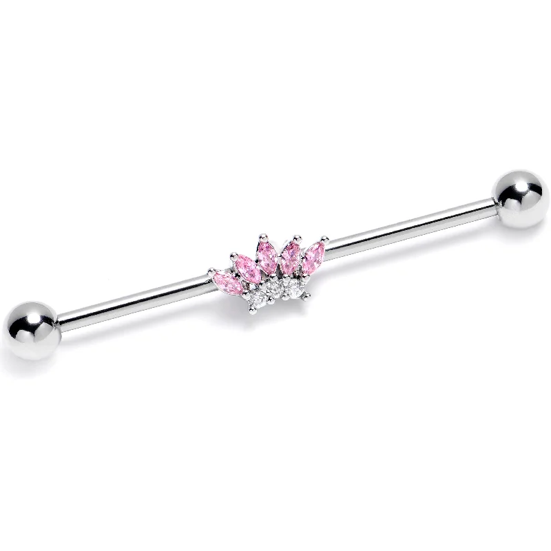 Women's Earrings – Elegant Designs for Every Personality--14 Gauge Pink Gem Fashion Fan Industrial Barbell 38mm