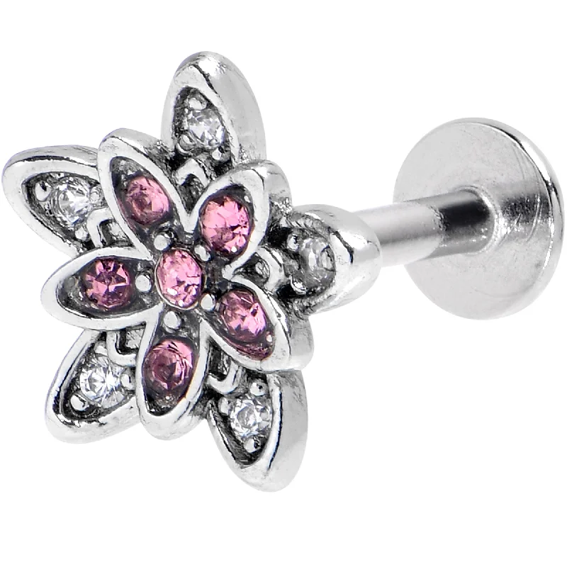 Stylish Lip Rings for Pierced Lips16 Gauge 5/16 Pink Clear CZ Gem Snowflake Flower Labret Monroe Tragus