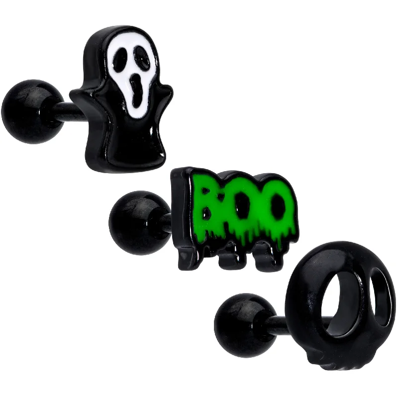Women's Earrings – Elegant Designs for Every Personality--16 Gauge 1/4 Black Ghost Boo Halloween Cartilage Tragus Curation Set of 3 Women's Earrings – Elegant Designs for Every Personality--16 Gauge 1/4 Black Ghost Boo Halloween Cartilage Tragus Curation Set of 3