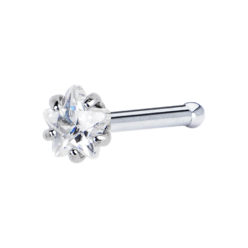 Non-Tarnish Nose Rings -18 Gauge Clear Star Cubic Zirconia Nose Bone