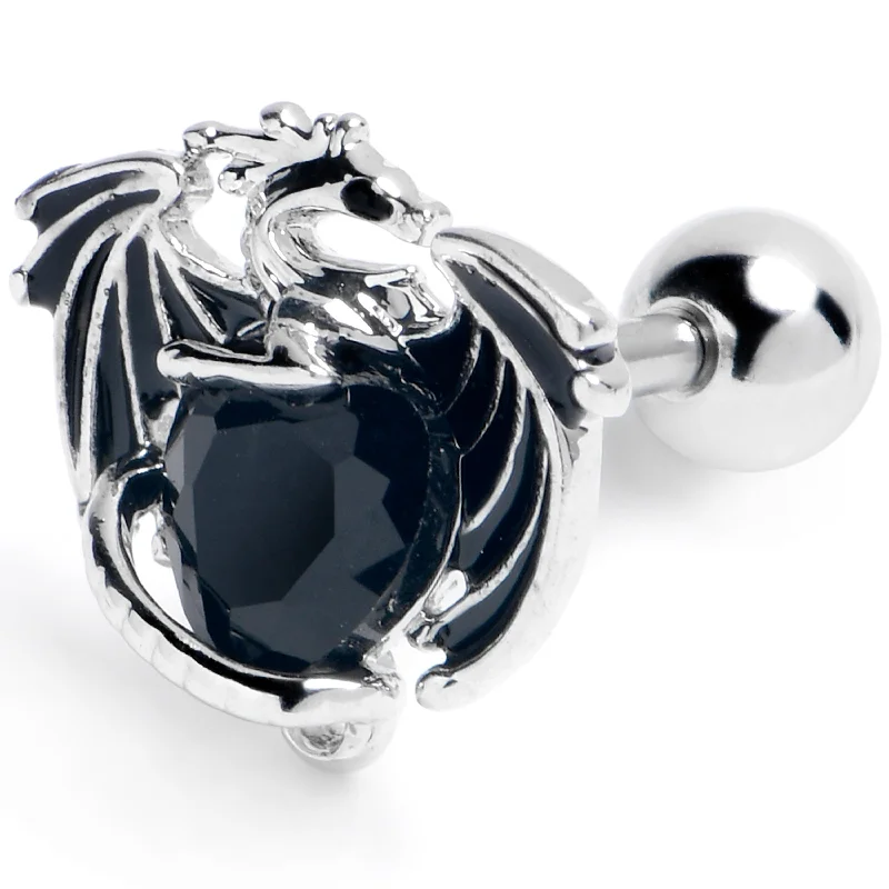 Women's Earrings – Elegant Designs for Every Personality--16 Gauge 1/4 Black Gem Heart of Dragon Cartilage Tragus Earring Women's Earrings – Elegant Designs for Every Personality--16 Gauge 1/4 Black Gem Heart of Dragon Cartilage Tragus Earring