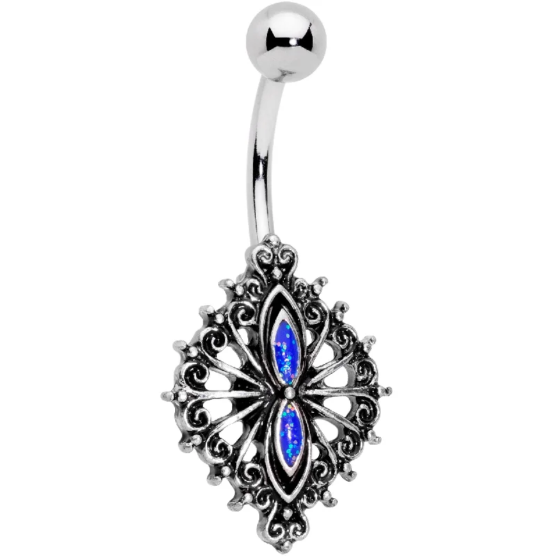 Beautiful Belly Rings for Fashion-Forward Women -Blue Faux Druzy Spider Web Scrolls Belly Ring Beautiful Belly Rings for Fashion-Forward Women -Blue Faux Druzy Spider Web Scrolls Belly Ring