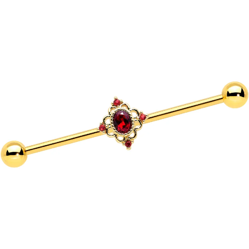 Women's Earrings – Elegant Designs for Every Personality--14 Gauge Red Gem Gold Tone Rich Regal Rhombus Industrial Barbell 38mm Women's Earrings – Elegant Designs for Every Personality--14 Gauge Red Gem Gold Tone Rich Regal Rhombus Industrial Barbell 38mm
