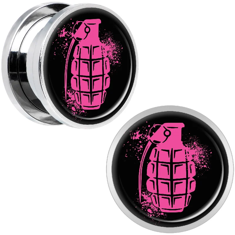 Women's Earrings – Elegant Designs for Every Personality--Pink Grenade Steel Screw Fit Plug Set 5/8 Women's Earrings – Elegant Designs for Every Personality--Pink Grenade Steel Screw Fit Plug Set 5/8