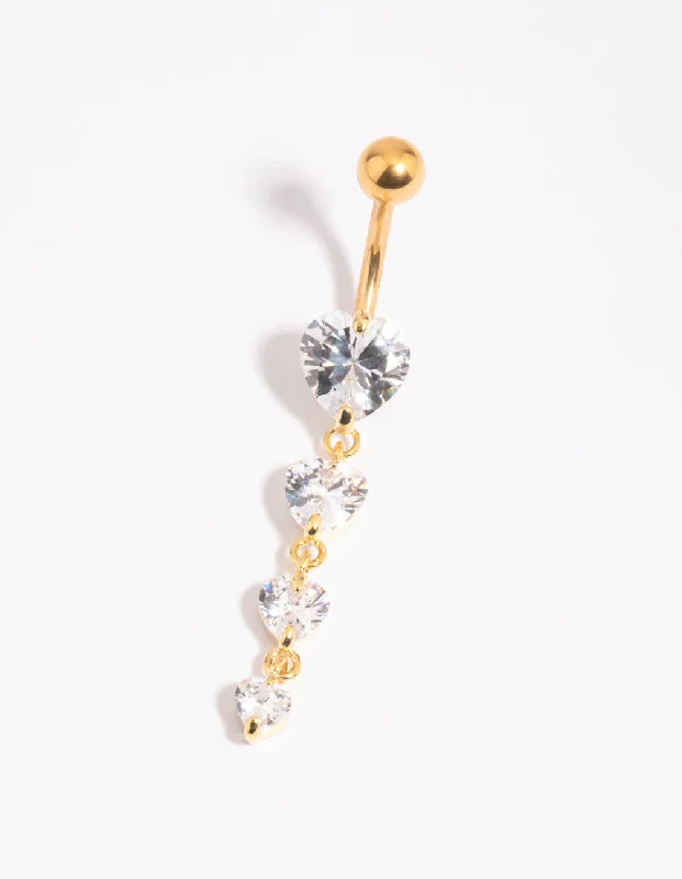 Designer Belly Rings with Elegant Style -Gold Plated Surgical Steel Heart Belly Bar