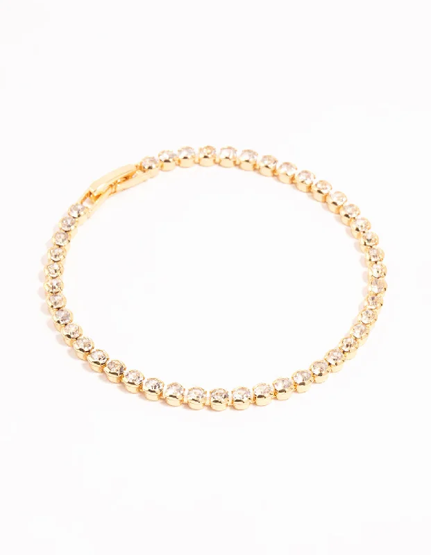 Modern Bangles for Women with Silver and Gemstones-Gold Round Diamante Tennis Bracelet Modern Bangles for Women with Silver and Gemstones-Gold Round Diamante Tennis Bracelet