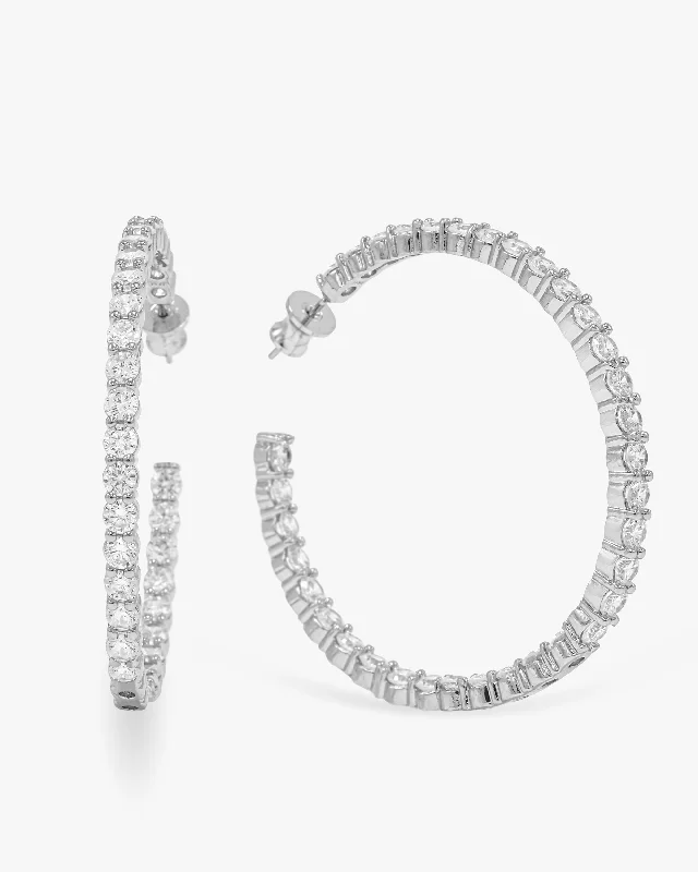 Women's Earrings – Elegant Designs for Every Personality--Heiress Hoops 2" - Silver|White Diamondettes