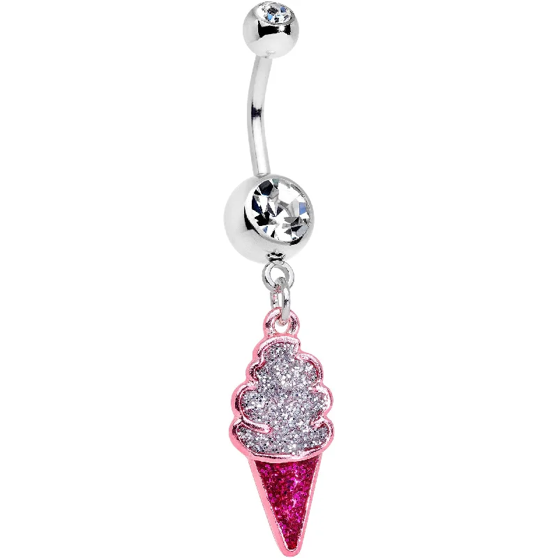 Belly Rings with Exotic Designs -Clear Gem Glitter Sprinkles Ice Cream Cone Dangle Belly Ring Belly Rings with Exotic Designs -Clear Gem Glitter Sprinkles Ice Cream Cone Dangle Belly Ring