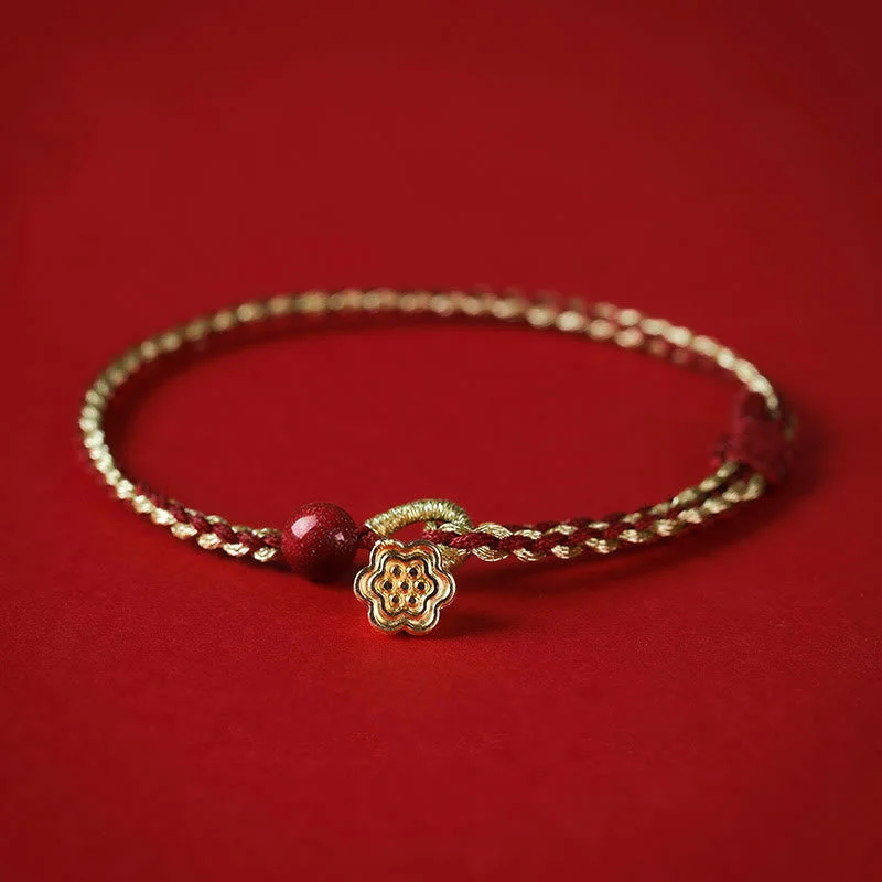 Classy Bracelets for Men with Metal Details-Buddha Stones Handmade 925 Sterling Silver Lotus Cinnabar Gold Bead Blessing Braid Bracelet Classy Bracelets for Men with Metal Details-Buddha Stones Handmade 925 Sterling Silver Lotus Cinnabar Gold Bead Blessing Braid Bracelet