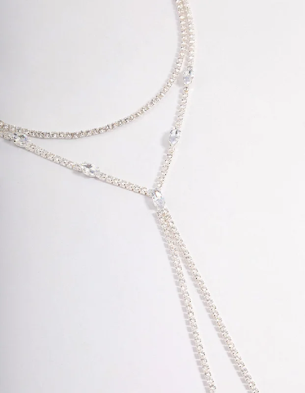 Shop Classic Women's Necklaces & Pendants with a Modern Twist-Silver Cubic Zirconia Double Row Spilt Y-Necklace Shop Classic Women's Necklaces & Pendants with a Modern Twist-Silver Cubic Zirconia Double Row Spilt Y-Necklace