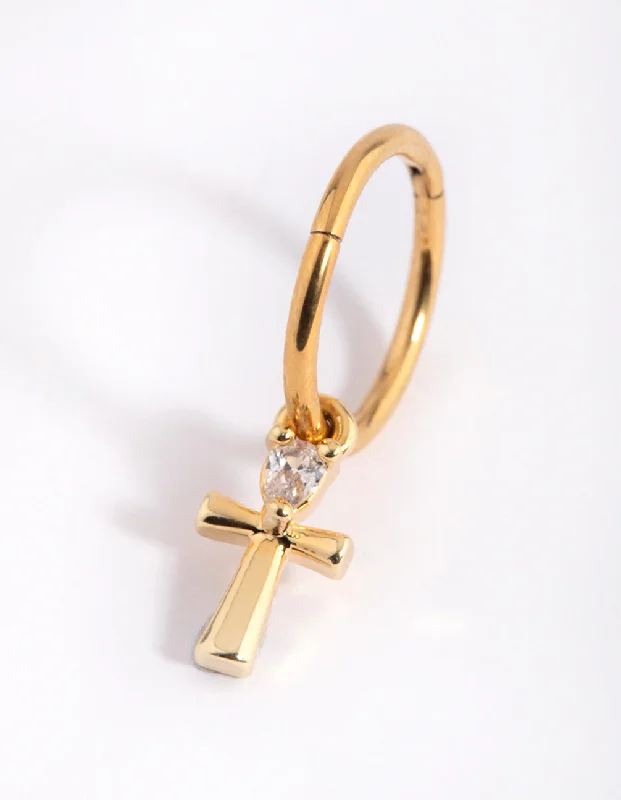 Designer Belly Rings for Elegant Style -Gold Plated Surgical Steel Cubic Zirconia Cross Belly Ring Designer Belly Rings for Elegant Style -Gold Plated Surgical Steel Cubic Zirconia Cross Belly Ring