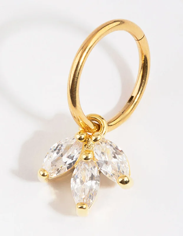 Beautiful Belly Rings with Polished Shine -Gold Plated Titanium Marquise Cubic Zirconia Belly Ring Beautiful Belly Rings with Polished Shine -Gold Plated Titanium Marquise Cubic Zirconia Belly Ring