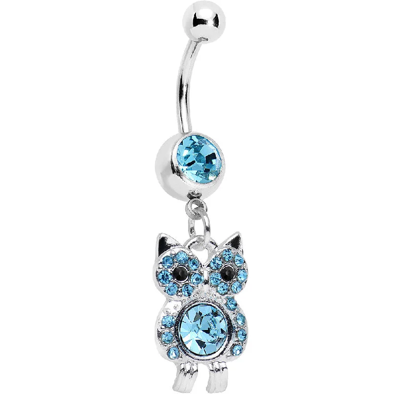 Elegant Belly Rings for Fashion-Forward Looks -Aqua Gem Burrowing Owl Dangle Belly Ring Elegant Belly Rings for Fashion-Forward Looks -Aqua Gem Burrowing Owl Dangle Belly Ring