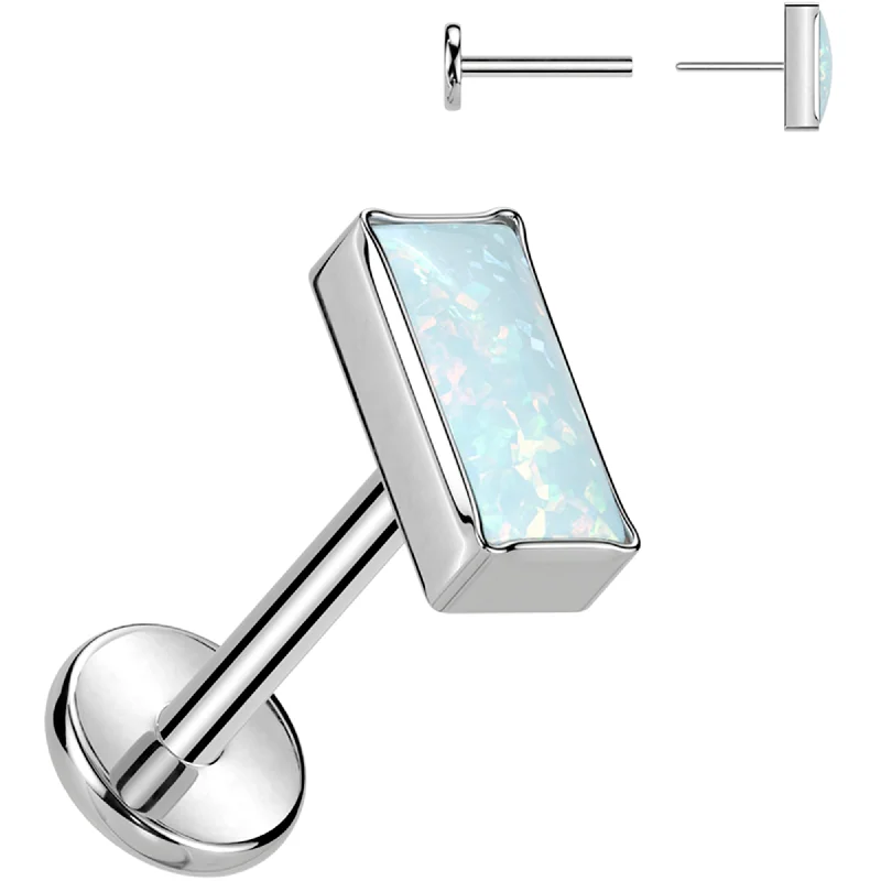 Women's Earrings – Elegant Designs for Every Personality--18 Gauge 5/16 Rectangular White Synthetic Opal Medical Grade Titanium Flat Back Earring
