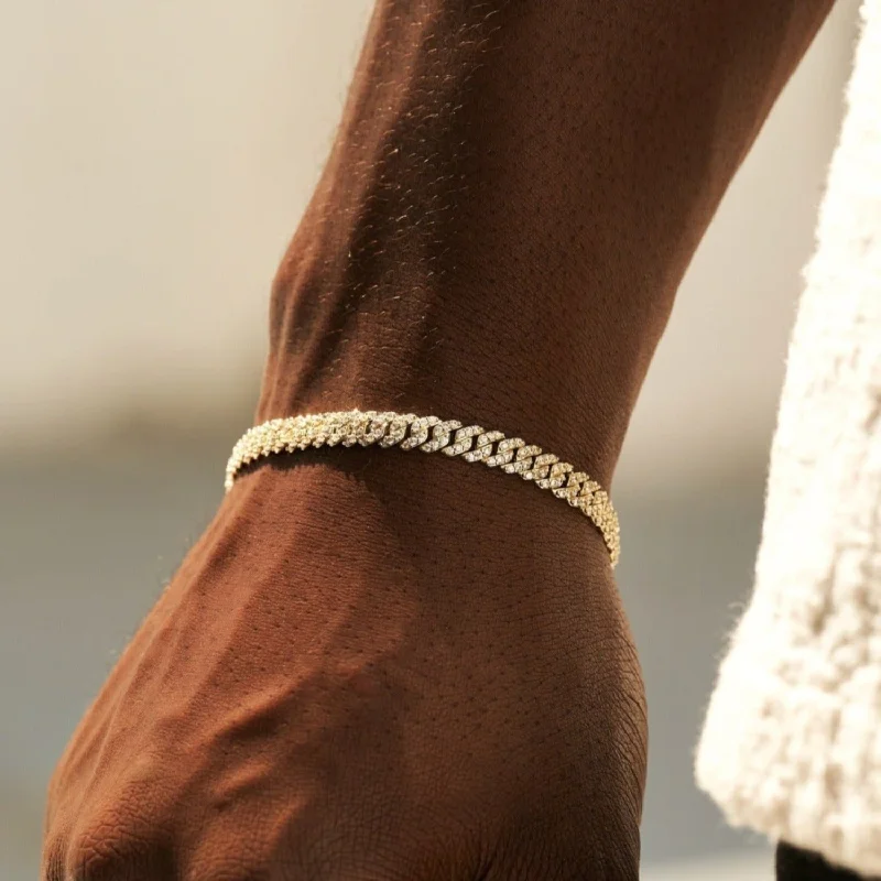Exclusive Men's Necklaces & Pendants for the Modern Gentleman-Micro Diamond Prong Cuban Bracelet in Yellow Gold - 6mm Exclusive Men's Necklaces & Pendants for the Modern Gentleman-Micro Diamond Prong Cuban Bracelet in Yellow Gold - 6mm
