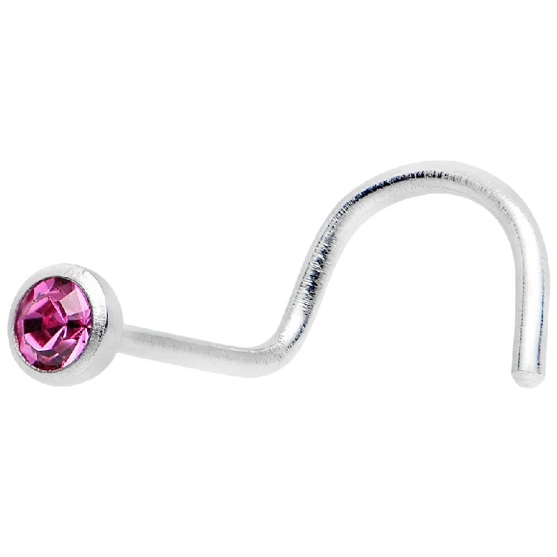 Nose Rings with Opals -22 Gauge Press Fit Fuchsia Gem Stainless Steel Nose Ring