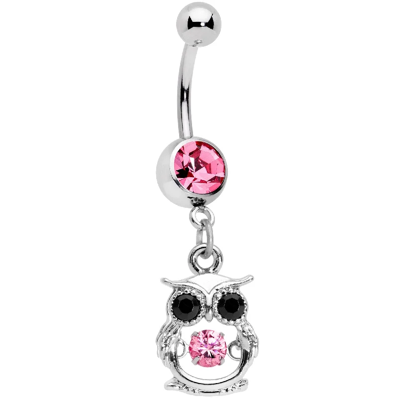 Comfortable Belly Rings for Trendy Fashion -Black Pink CZ Gem It's A Hoot Owl Dangle Belly Ring Comfortable Belly Rings for Trendy Fashion -Black Pink CZ Gem It's A Hoot Owl Dangle Belly Ring