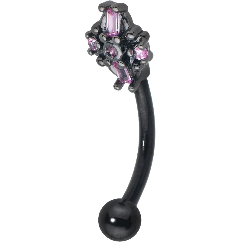 Women's Earrings – Elegant Designs for Every Personality--16 Gauge 5/16 Pink Gem Black Opulent Cross Curved Eyebrow Ring