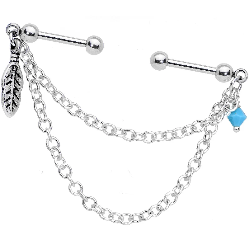 Women's Earrings – Elegant Designs for Every Personality--Feather Link Double Industrial Barbell Created with Crystals Women's Earrings – Elegant Designs for Every Personality--Feather Link Double Industrial Barbell Created with Crystals