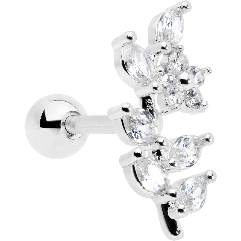 Women's Earrings – Elegant Designs for Every Personality--16 Gauge 1/4 Clear CZ Gem Flower And Vine Cartilage Tragus Earring