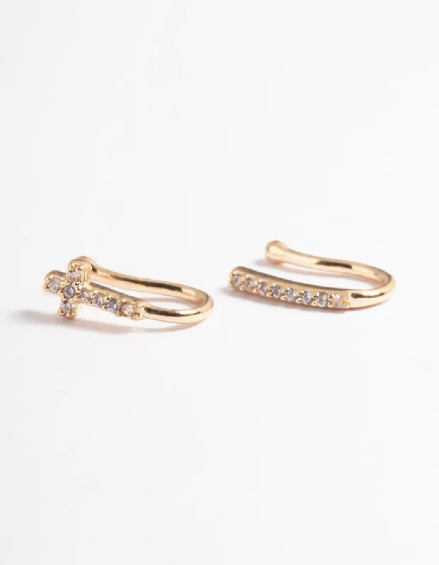 Nose Rings for Beautiful Styling -Gold Cubic Zirconia Faux Nose Ring Pack