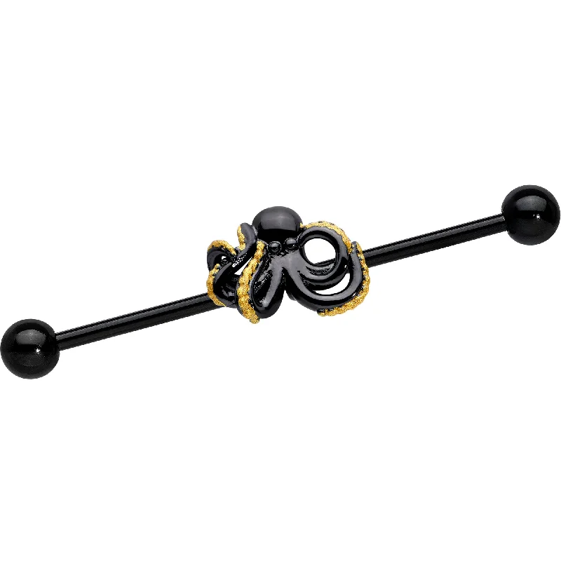 Women's Earrings – Elegant Designs for Every Personality--14 Gauge Black Understated Octopus Industrial Barbell 38mm