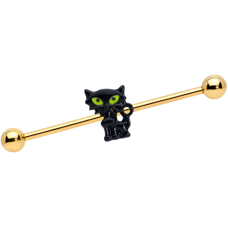 Women's Earrings – Elegant Designs for Every Personality--14 Gauge Gold Tone Black Cat Halloween Industrial Barbell 38mm Women's Earrings – Elegant Designs for Every Personality--14 Gauge Gold Tone Black Cat Halloween Industrial Barbell 38mm