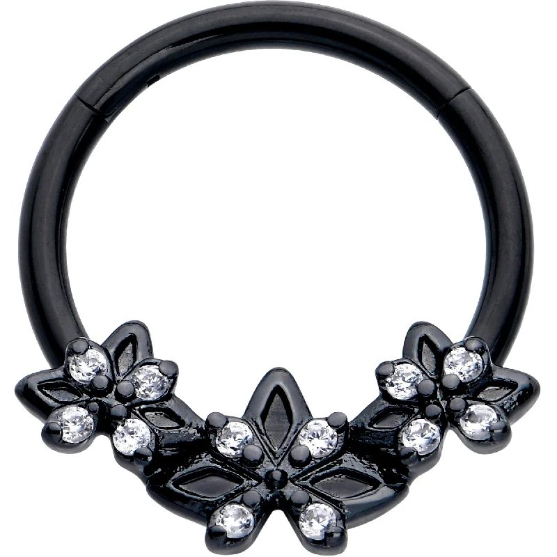 Nose Rings with Sparkling Gem Details -16 Gauge 3/8 Clear CZ Gem Black Gothic Star Trio Hinged Segment Ring Nose Rings with Sparkling Gem Details -16 Gauge 3/8 Clear CZ Gem Black Gothic Star Trio Hinged Segment Ring