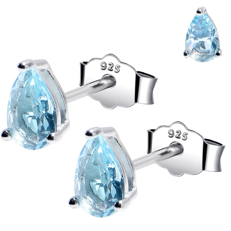 Women's Earrings – Elegant Designs for Every Personality--4mm CZ Pear 925 Sterling Silver March Birthstone Stud Earrings