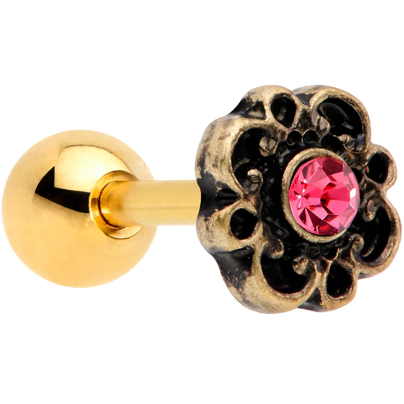 Women's Earrings – Elegant Designs for Every Personality--16 Gauge 1/4 Pink Gem Gold Tone Flower Emblem Tragus Cartilage Earring Women's Earrings – Elegant Designs for Every Personality--16 Gauge 1/4 Pink Gem Gold Tone Flower Emblem Tragus Cartilage Earring