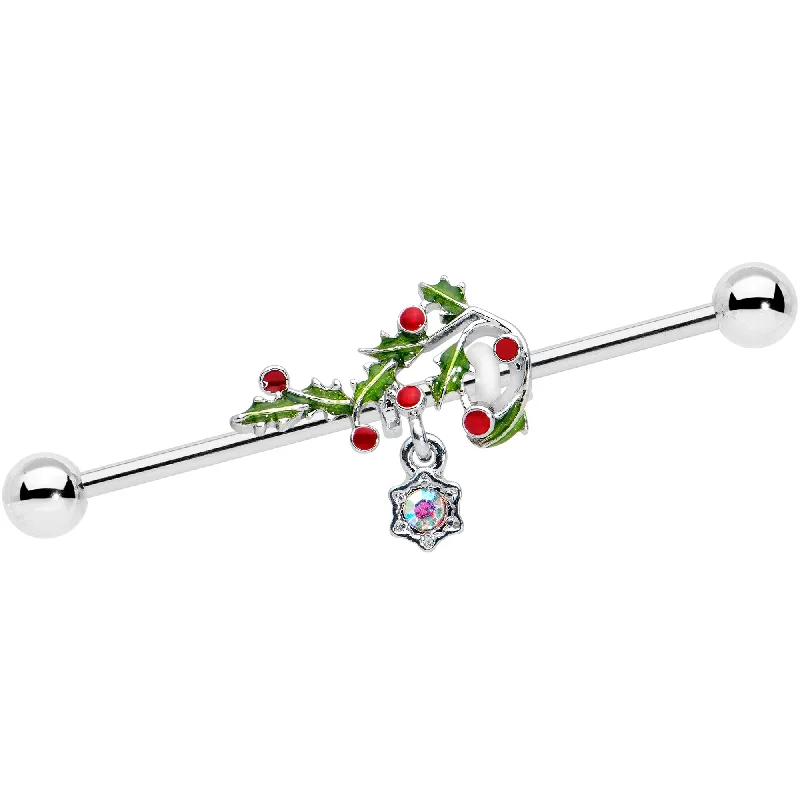Women's Earrings – Elegant Designs for Every Personality--14 Gauge Aurora Gem Candy Cane Holly Christmas Industrial Barbell 38mm