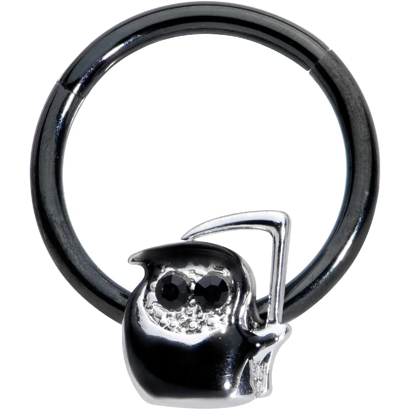 Nose Rings for Fashion-Forward Women -16 Gauge 3/8 Black Gem Grim Reaper Halloween Hinged Segment Ring Nose Rings for Fashion-Forward Women -16 Gauge 3/8 Black Gem Grim Reaper Halloween Hinged Segment Ring