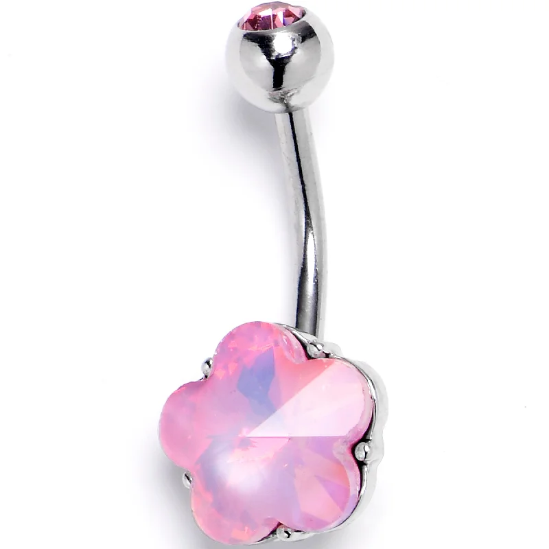 Classic Silver Belly Rings for Sleek Fashion -Pink Delicate Blossom Flower Internally Threaded Belly Ring Classic Silver Belly Rings for Sleek Fashion -Pink Delicate Blossom Flower Internally Threaded Belly Ring