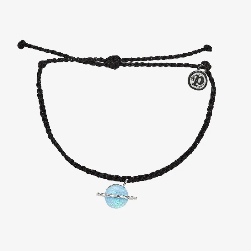 Customizable Gold Bangles for Women-Opal Saturn Charm