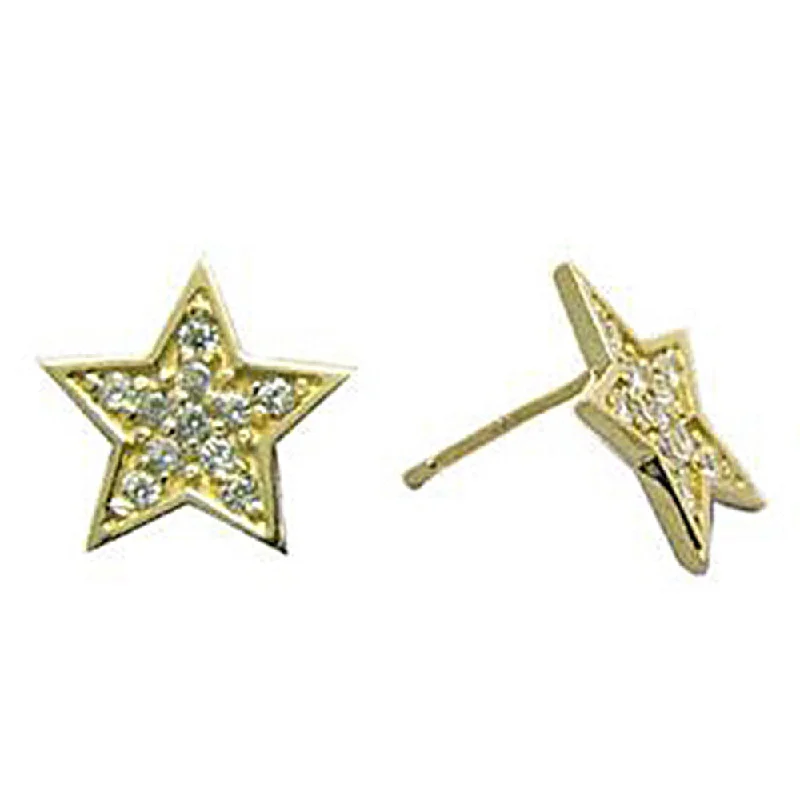 Women's Earrings – Elegant Designs for Every Personality--14kt Yellow Gold 12mm CZ Paved Star Stud Earrings Women's Earrings – Elegant Designs for Every Personality--14kt Yellow Gold 12mm CZ Paved Star Stud Earrings