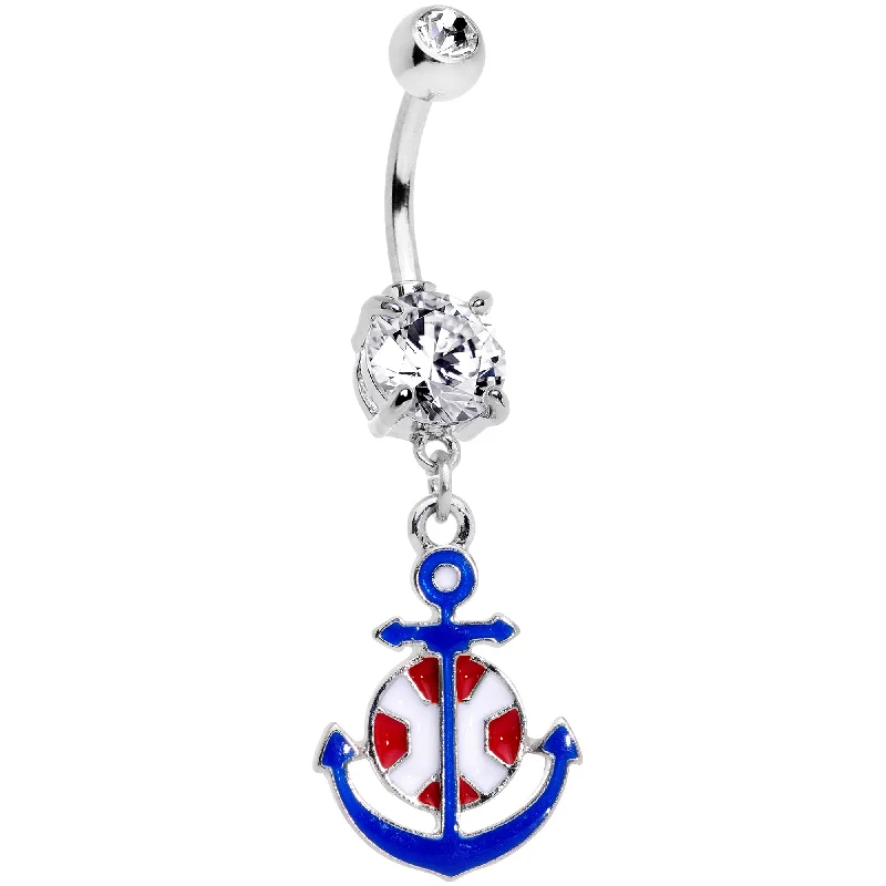 Trendy Belly Rings for Exclusive Looks -Clear Gem Blue Red Life Ring Anchor Nautical Belly Ring Trendy Belly Rings for Exclusive Looks -Clear Gem Blue Red Life Ring Anchor Nautical Belly Ring