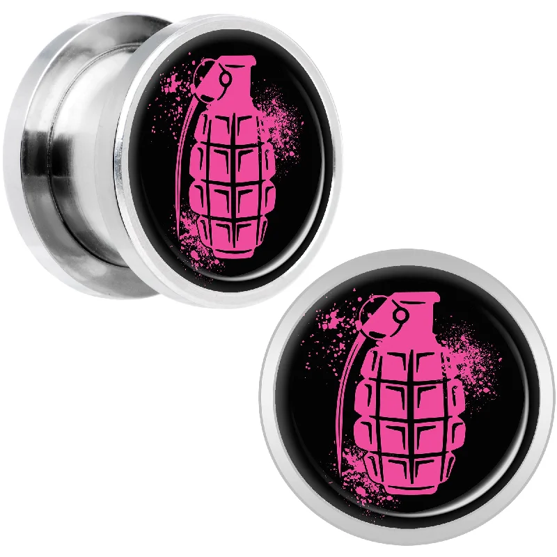 Women's Earrings – Elegant Designs for Every Personality--Pink Grenade Steel Screw Fit Plug Set 1/2 Women's Earrings – Elegant Designs for Every Personality--Pink Grenade Steel Screw Fit Plug Set 1/2
