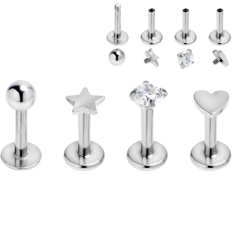 Minimalist Lip Rings for Simple Looks16 Gauge 1/4 Clear Gem Star Internally Threaded Labret Tragus Set of 4