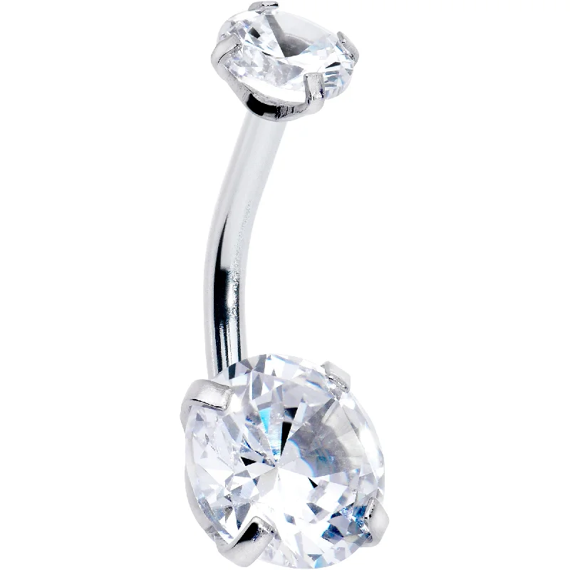 Elegant Belly Rings with Unique Details -Clear Gem April Birthstone Double Mount Belly Ring Elegant Belly Rings with Unique Details -Clear Gem April Birthstone Double Mount Belly Ring
