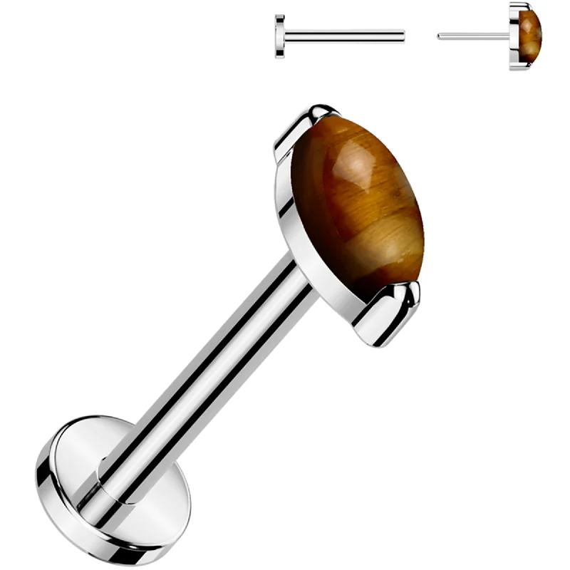 Women's Earrings – Elegant Designs for Every Personality--16 Gauge 5/16 Natural Tigers Eye Oval Medical Grade Titanium Flat Back Earring