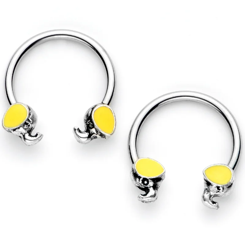 Fashionable Lip Rings for Everyday Wear14 Gauge 1/2 Yellow End Elephant Horseshoe Nipple Ring Set