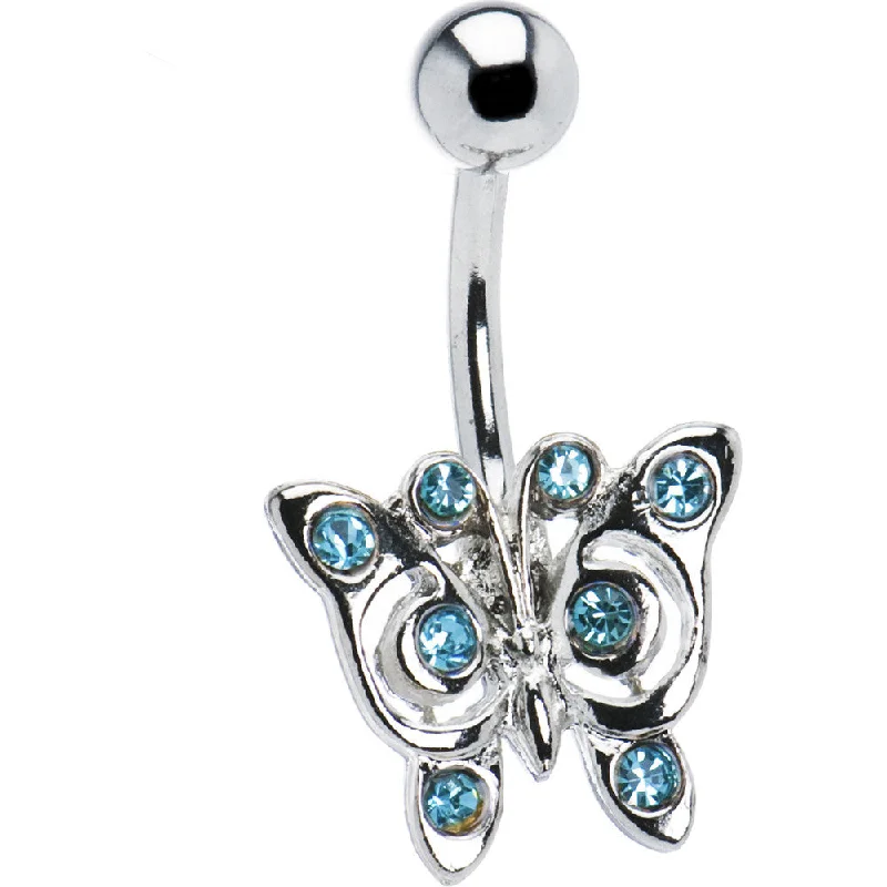 Belly Rings with Unique Shape Designs -Gemmed Solar Blue Butterfly Belly Ring